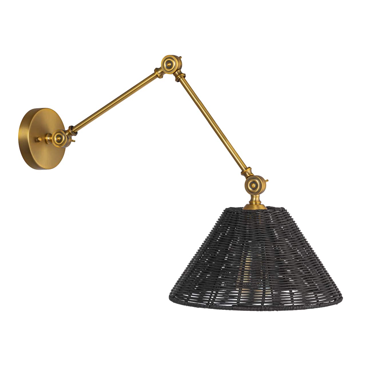 Hello Honey® 28.9" Adjustable Antique Brass Finish Wall Sconce with Black Rattan Shade